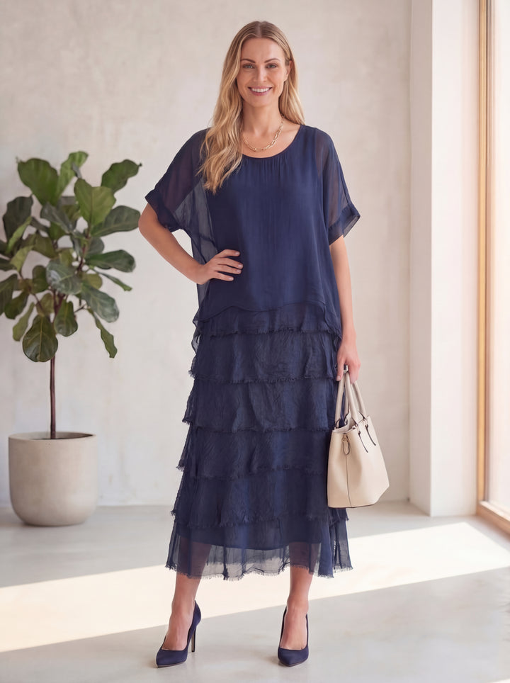 "ELLIE” Silk Dress - Navy