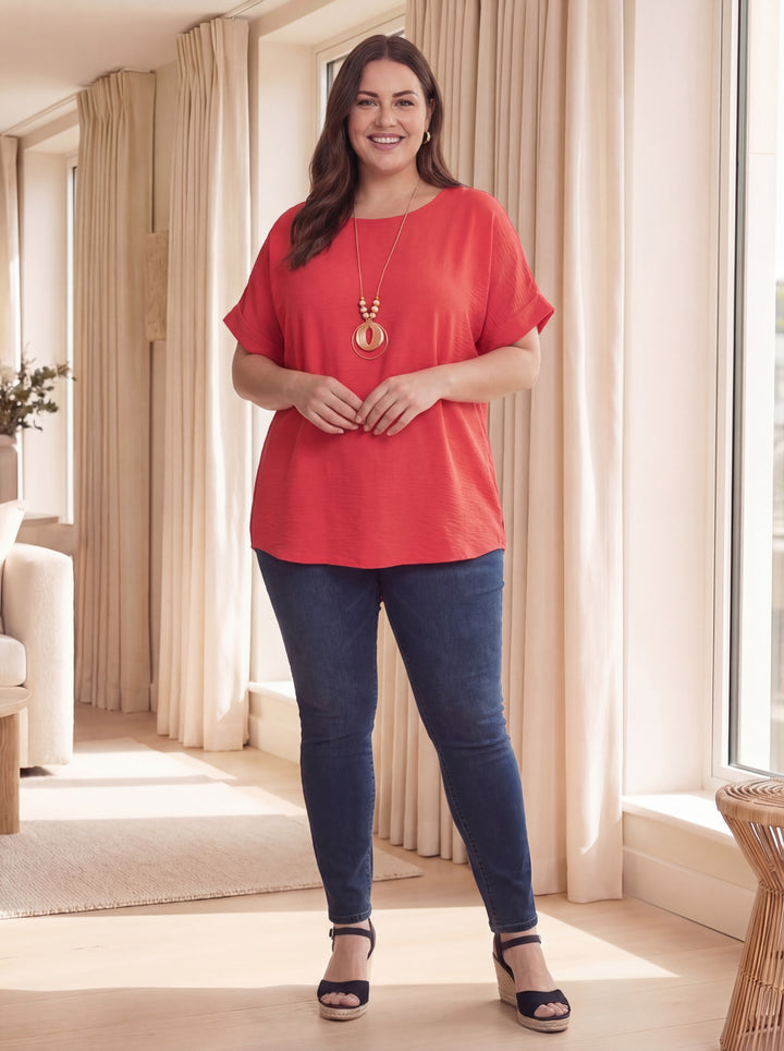 “ARIANA” Relaxed Fit Top/Blouse - Coral