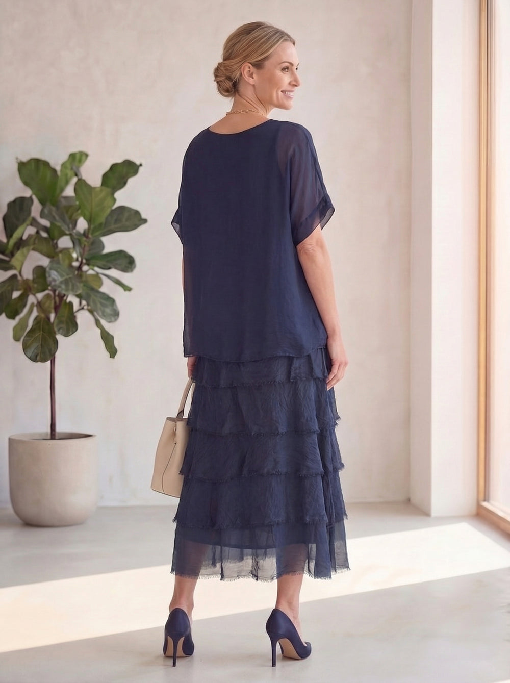 "ELLIE” Silk Dress - Navy