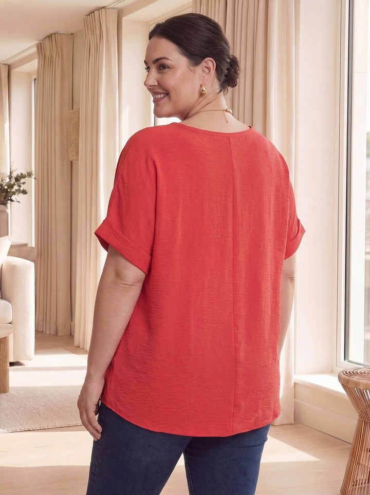 “ARIANA” Relaxed Fit Top/Blouse - Coral