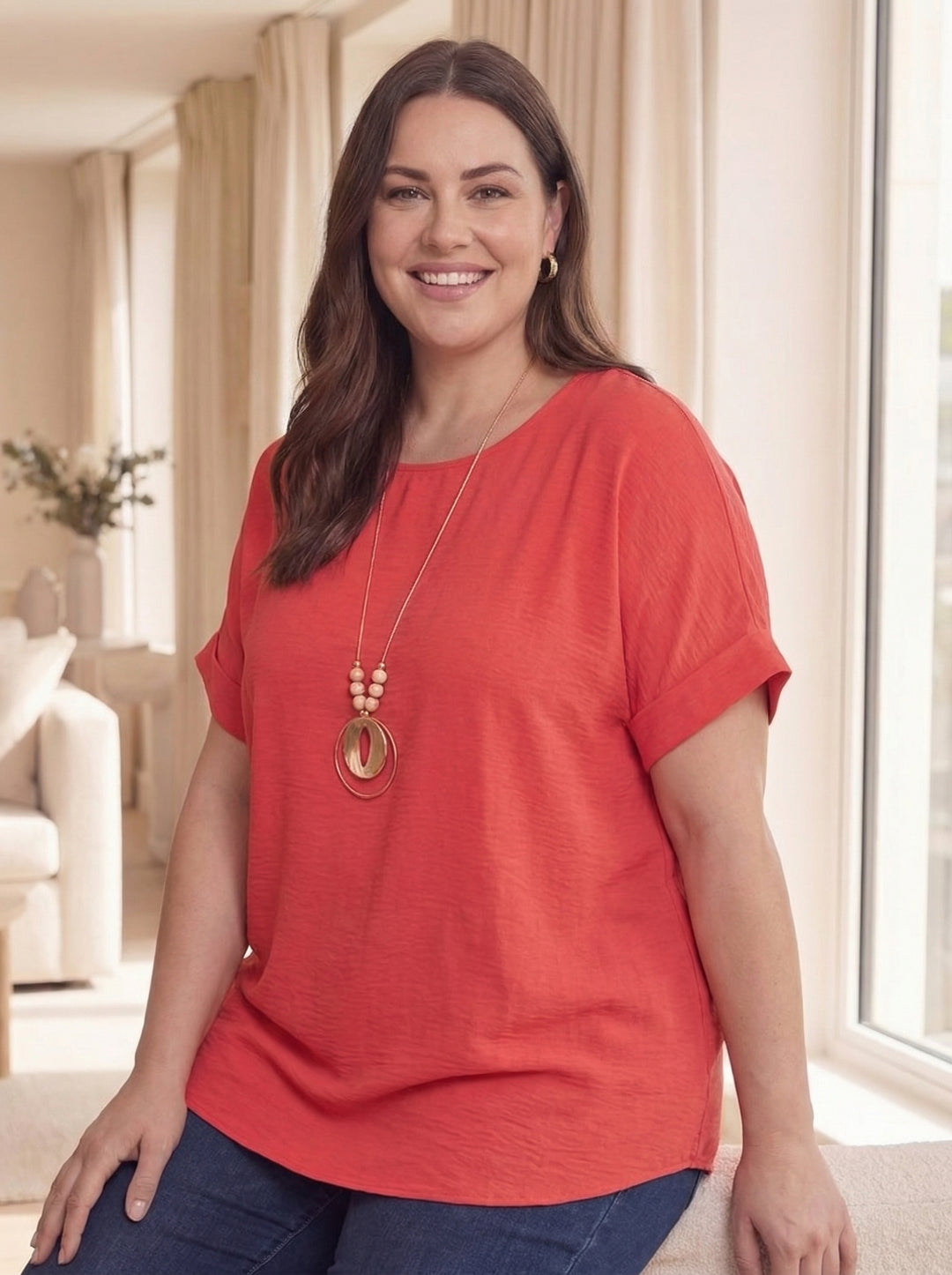 “ARIANA” Relaxed Fit Top/Blouse - Coral