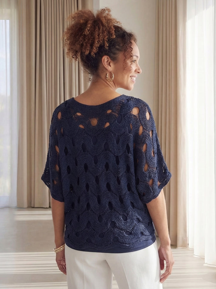 "HANNAH” Crochet Top - Navy