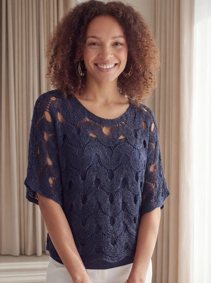 "HANNAH” Crochet Top - Navy