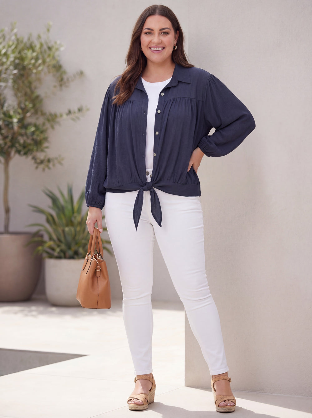 "SALLY" Cotton Shirt / Shacket- Navy