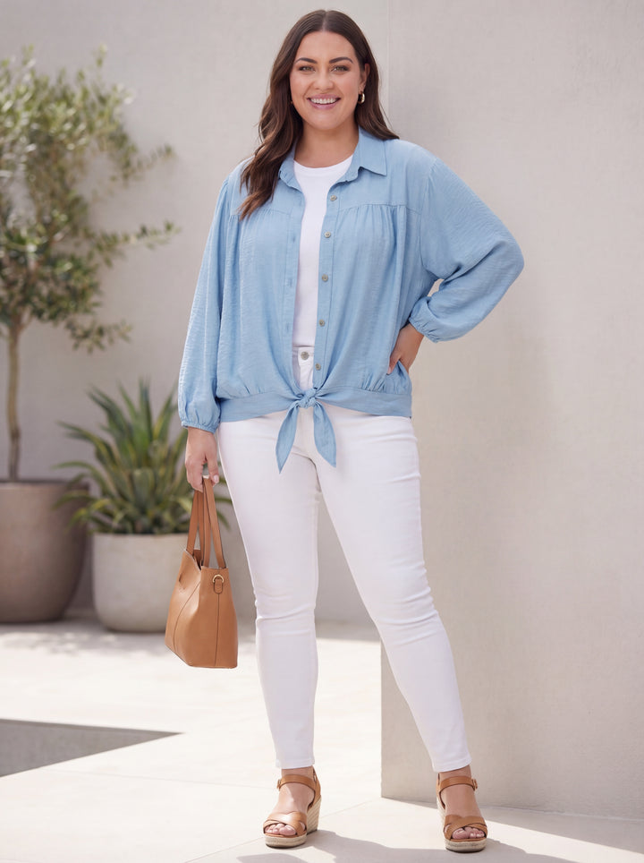 "SALLY" Cotton Shirt / Shacket- Sky Blue