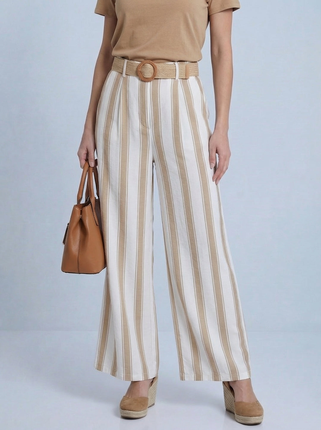 “SYLVIE” Stripe Trousers - Beige