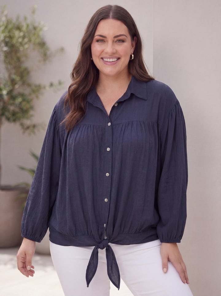 "SALLY" Cotton Shirt / Shacket- Navy