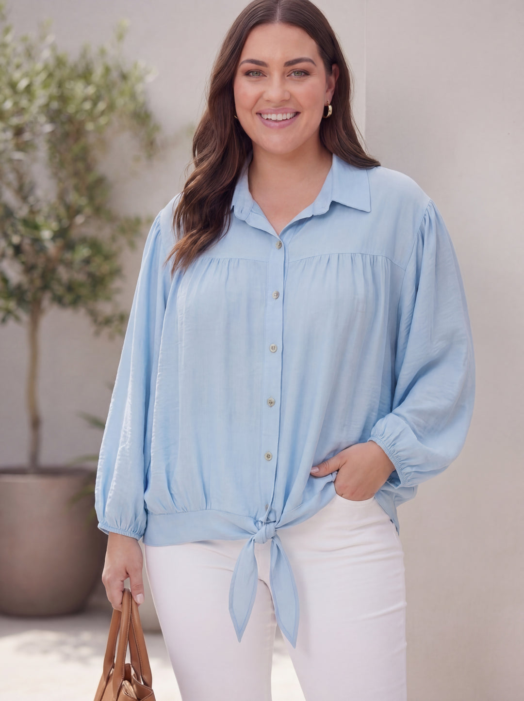 "SALLY" Cotton Shirt / Shacket- Sky Blue