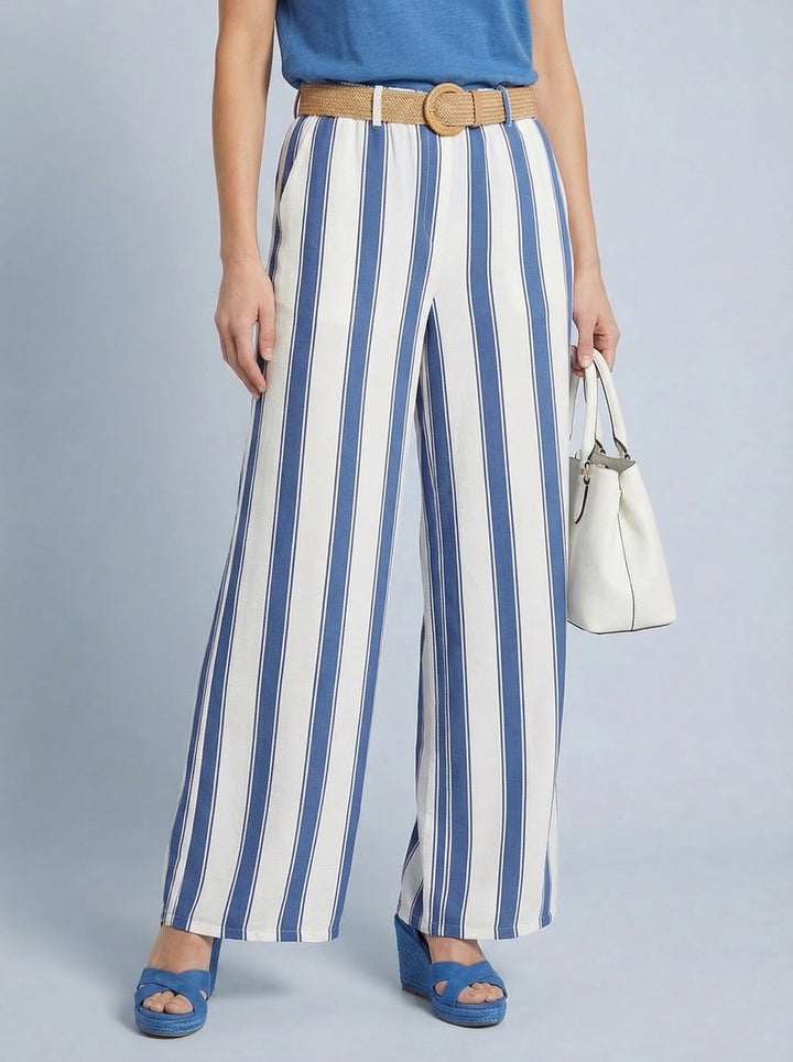 “SYLVIE” Stripe Trousers - Light Denim