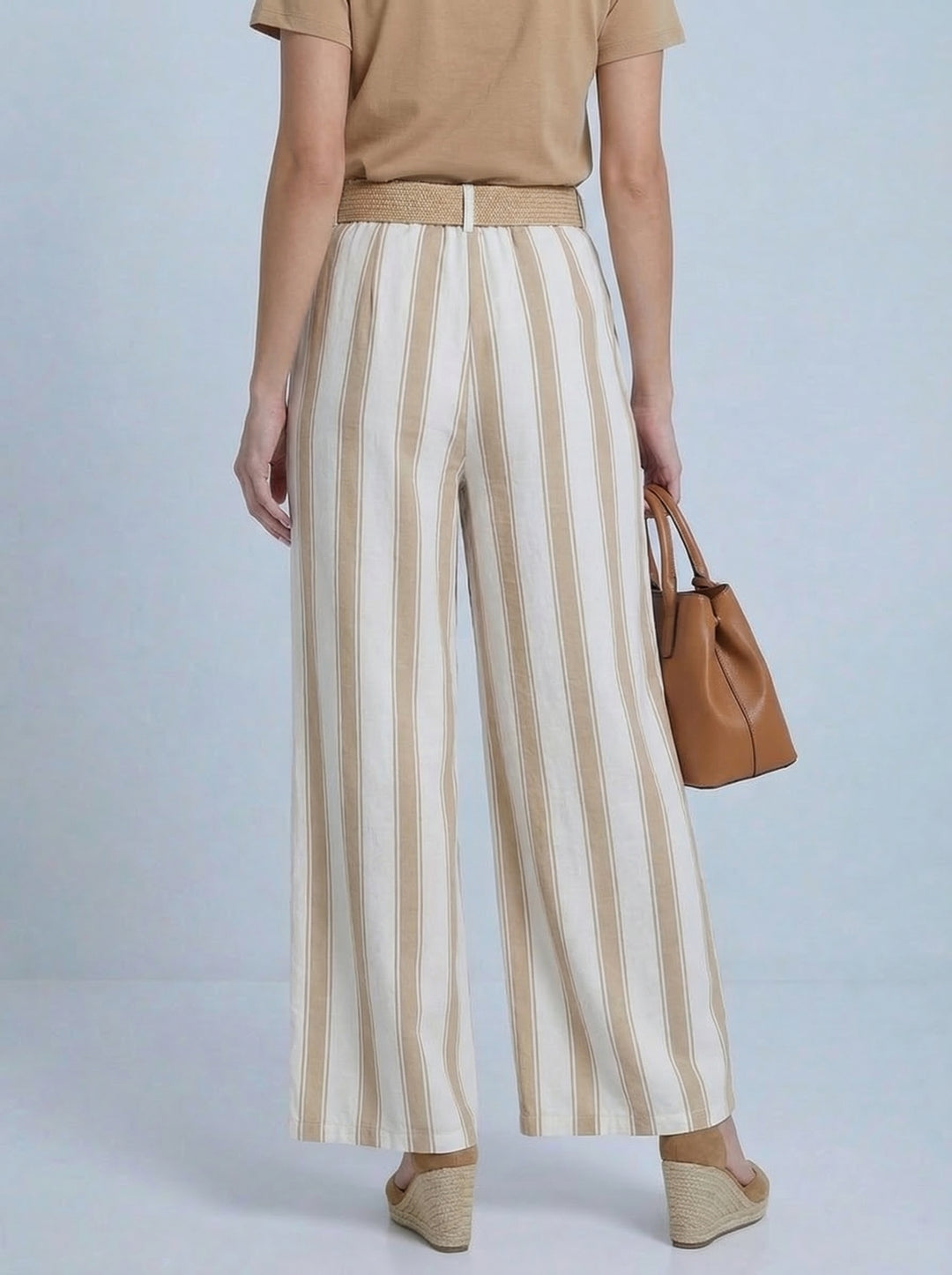 “SYLVIE” Stripe Trousers - Beige