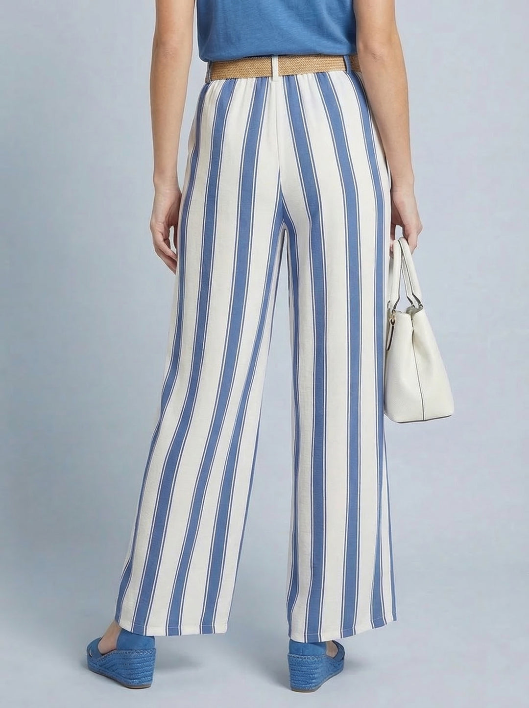 “SYLVIE” Stripe Trousers - Light Denim