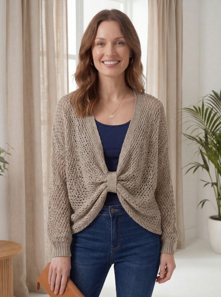 "SOPHIA” Crossover Fine Knit Top - Mocha