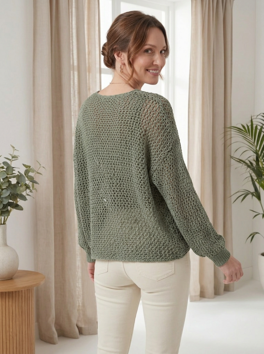 "SOPHIA” Crossover Fine Knit Top - Khaki Green