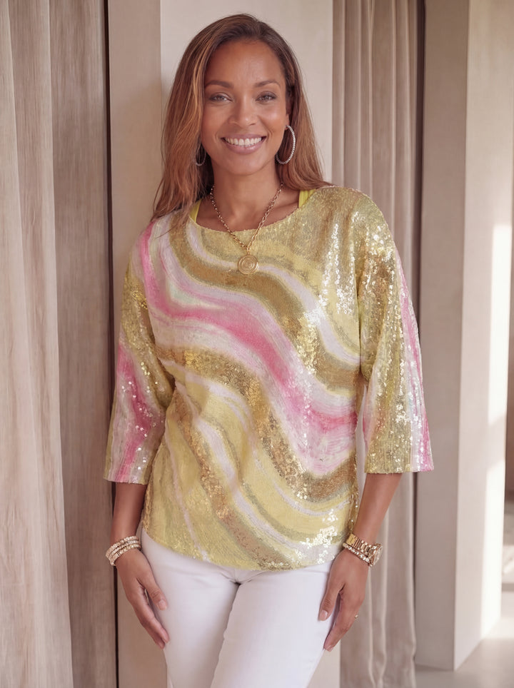 “KAYLEE” Fine Knit Top - Yellow/Pink