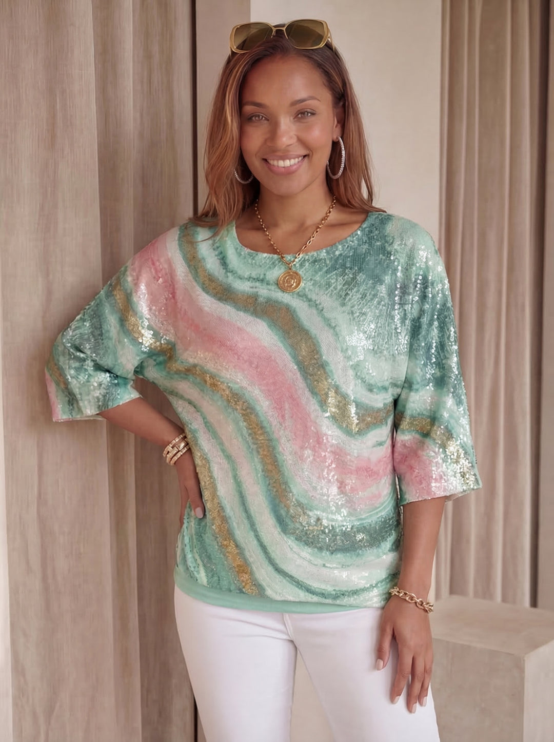 “KAYLEE” Fine Knit Top - Mint/Pink