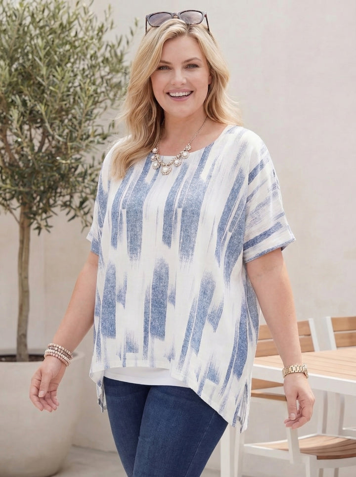 "VIVIAN” Relaxed Fit Cotton Top - Blue