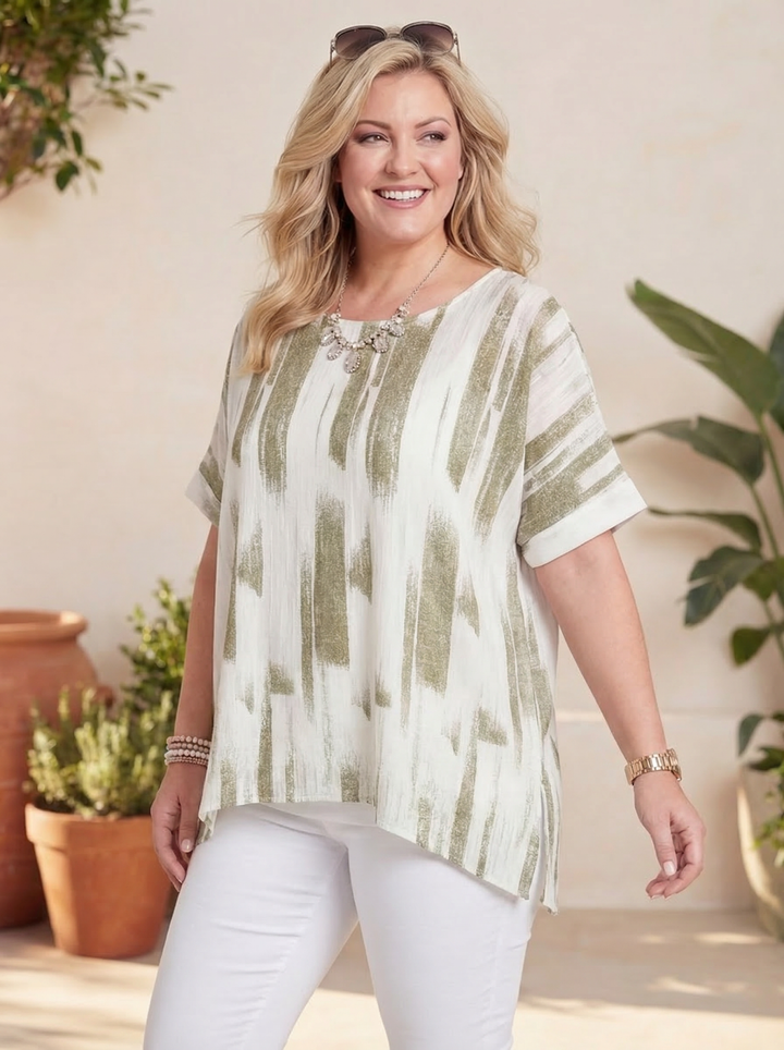 "VIVIAN” Relaxed Fit  Cotton Top -  Khaki Green