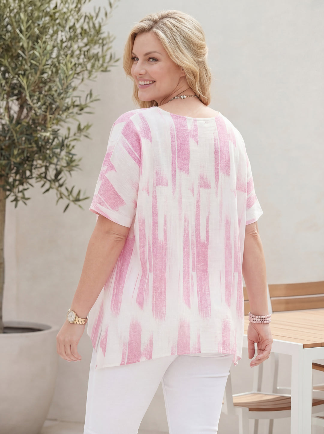 "VIVIAN” Relaxed Fit  Cotton Top - Pink