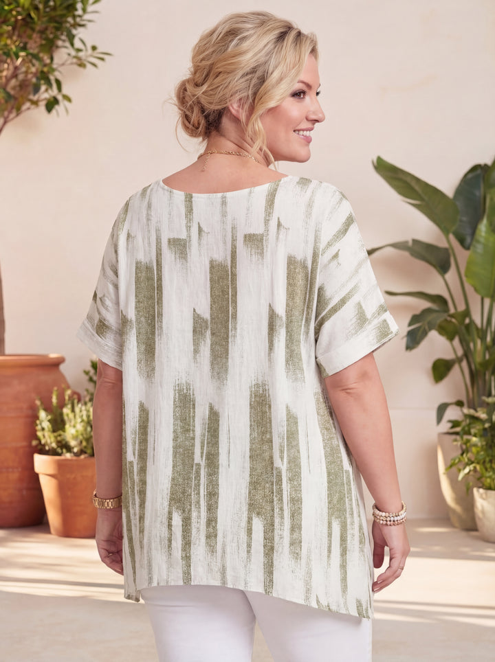 "VIVIAN” Relaxed Fit  Cotton Top -  Khaki Green