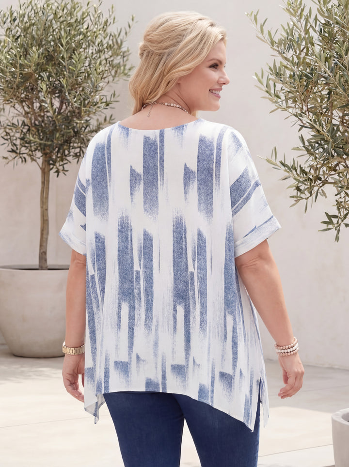 "VIVIAN” Relaxed Fit Cotton Top - Blue