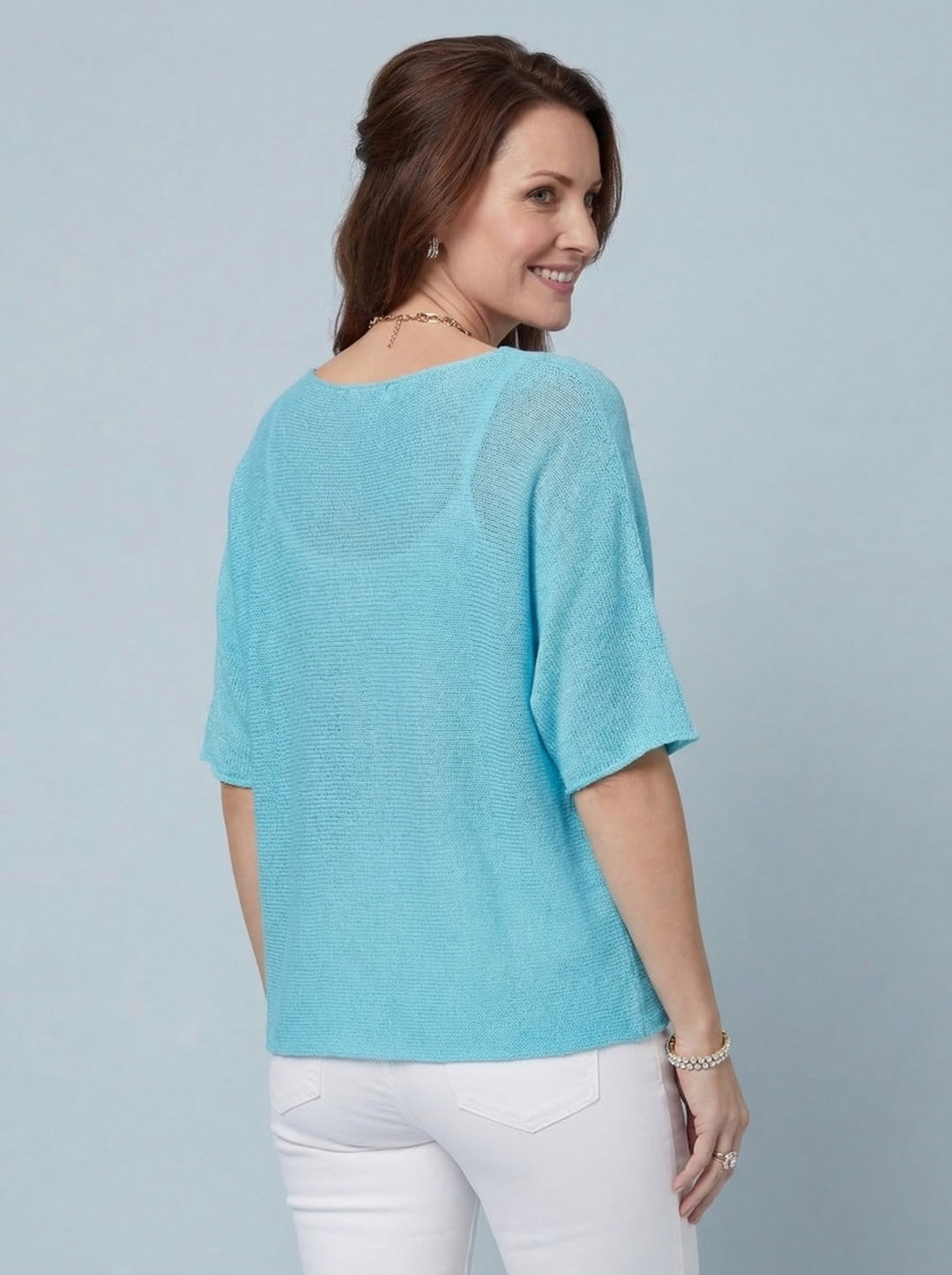 "RAYA” Fine Knit Top - Aqua