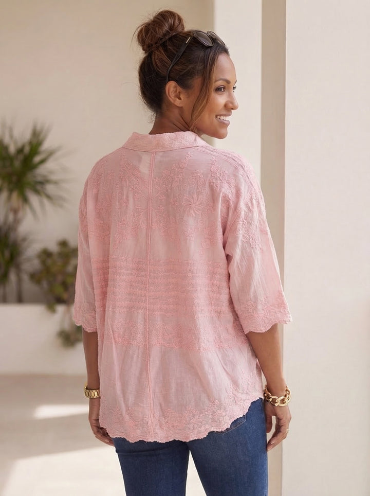 “BAILEY”  Embriodered Shirt / Shacket - Blush Pink