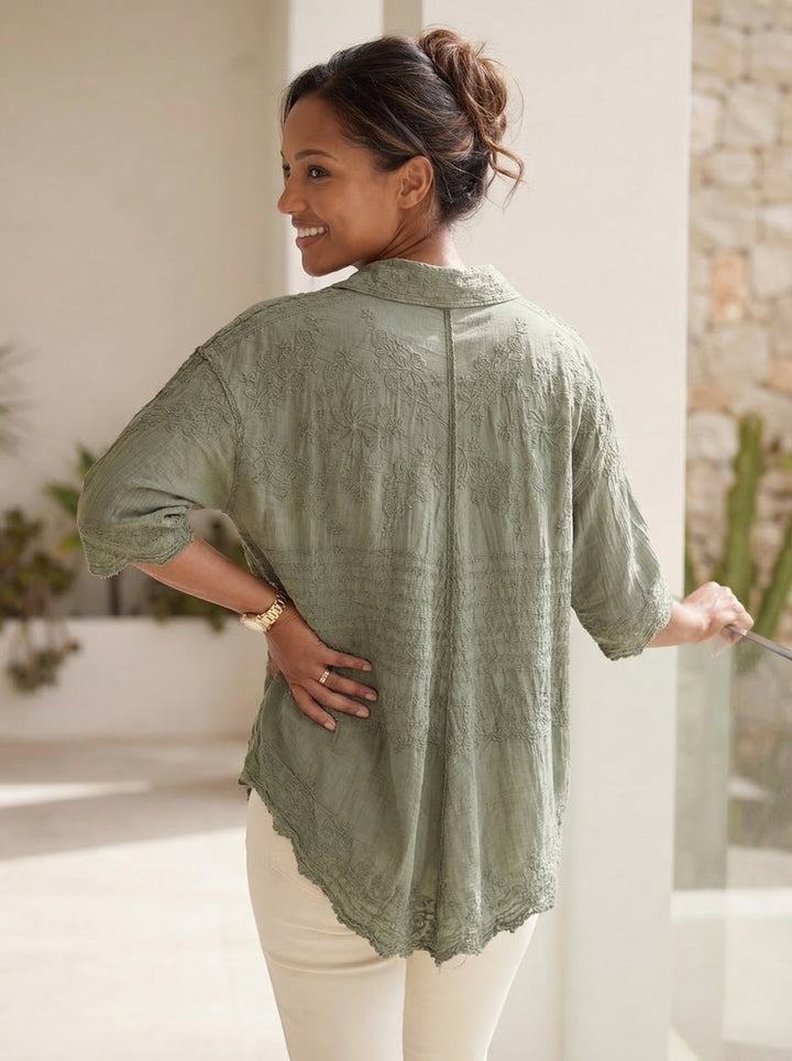 “BAILEY”  Embriodered Shirt / Shacket - Khaki