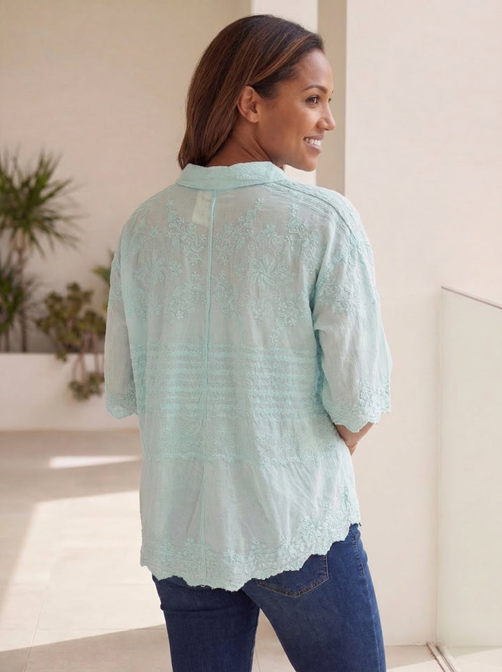 “BAILEY”  Embriodered Shirt / Shacket - Mint