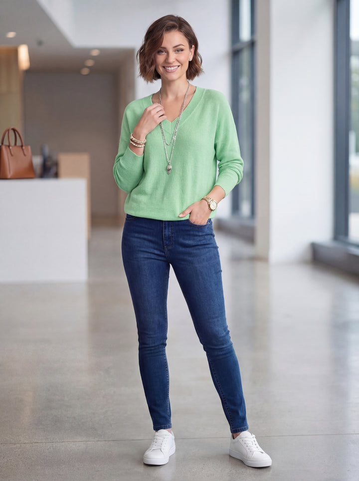 "CHRISTINE" V-Neck Soft Knit Jumper - Green