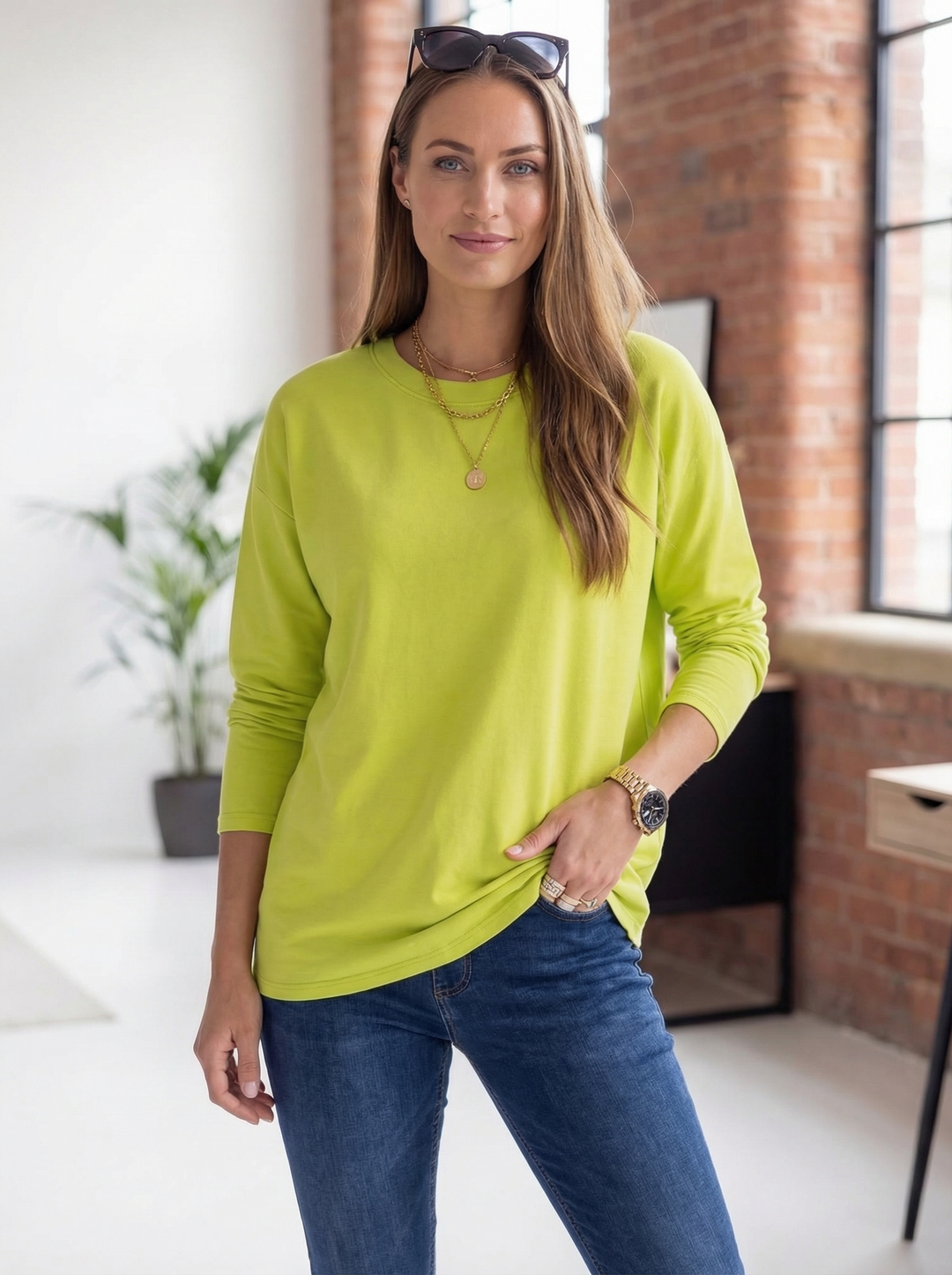 “ADELE” Longsleeve  Premium T-Shirt - Lime Green