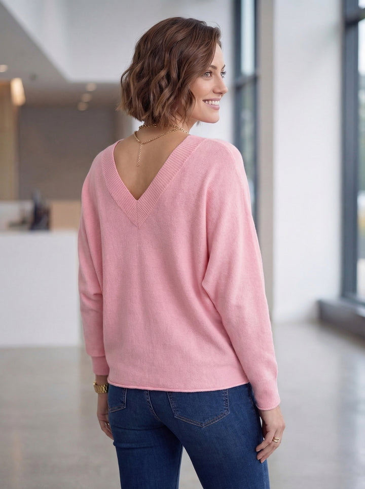 "CHRISTINE" V-Neck Soft Knit Jumper - Blush Pink