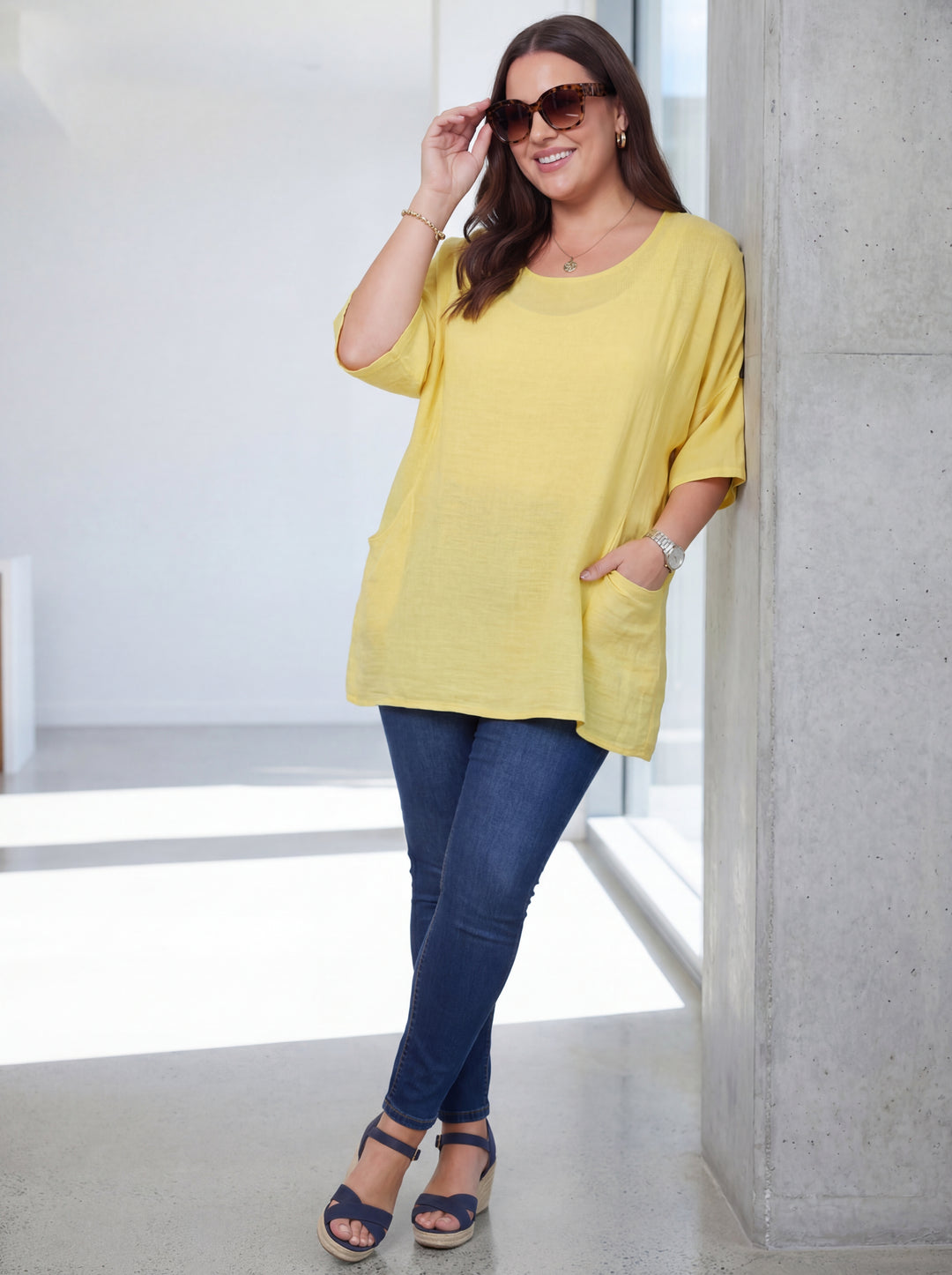"NATALIE” Relaxed Fit Cotton Top - Yellow