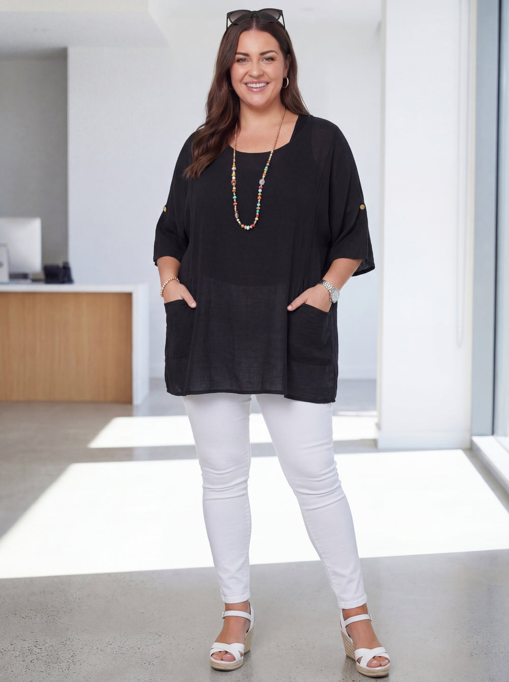 "NATALIE” Relaxed Fit Cotton Top - Black