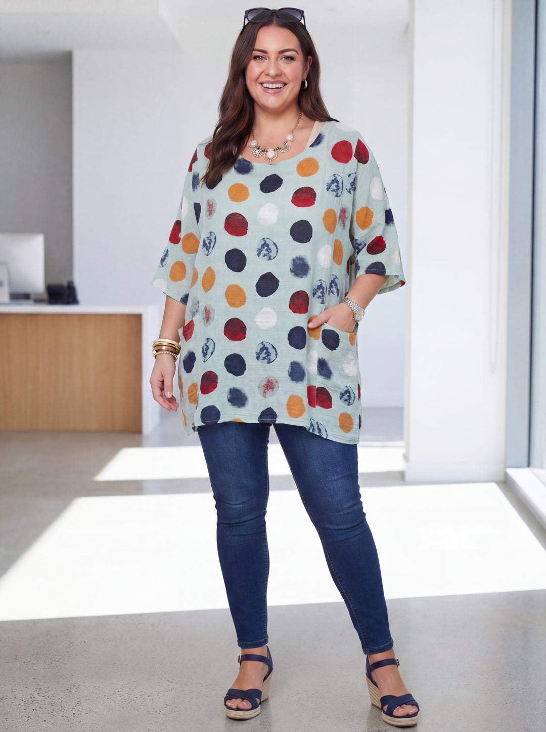 “NATALIE” Relaxed Fit Polka Dot Top - Mint