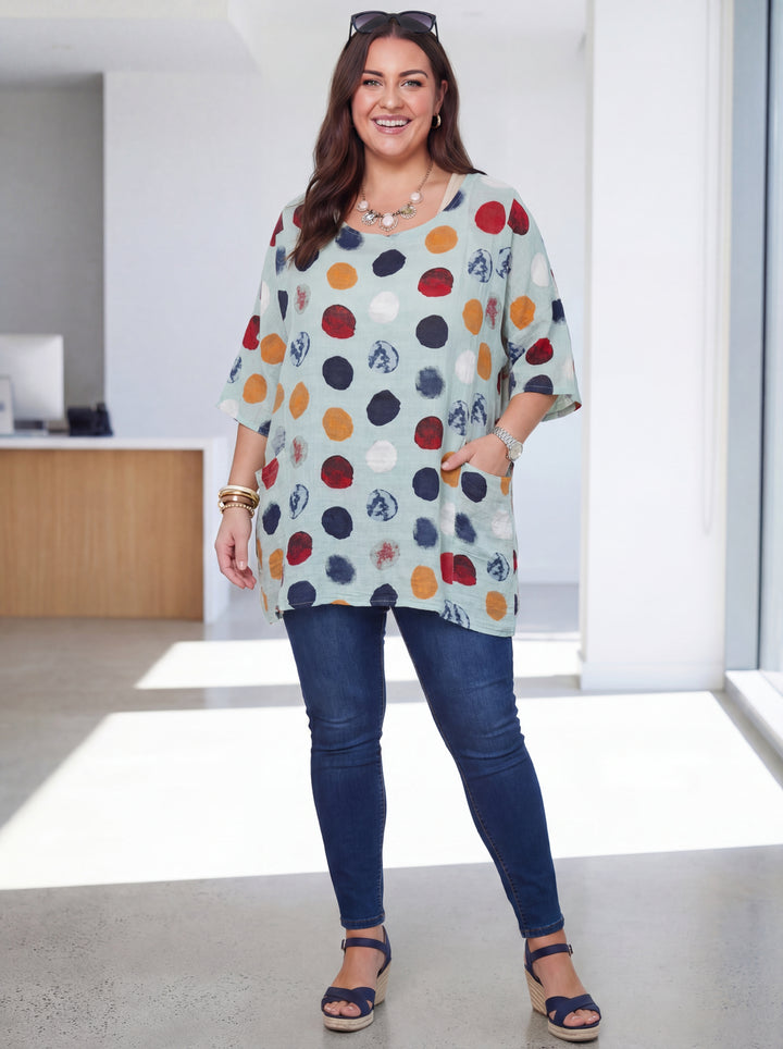 “NATALIE” Relaxed Fit Polka Dot Top - Mint