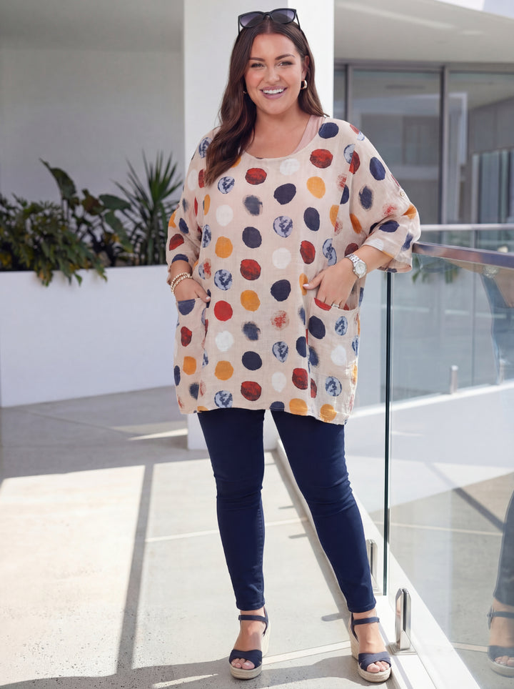 “NATALIE” Relaxed Fit Polka Dot Top - Blush Pink