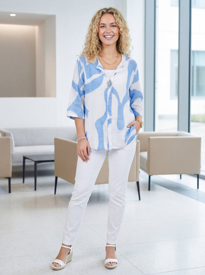 "SANDRA” V-Neck Cotton Top - Sky Blue