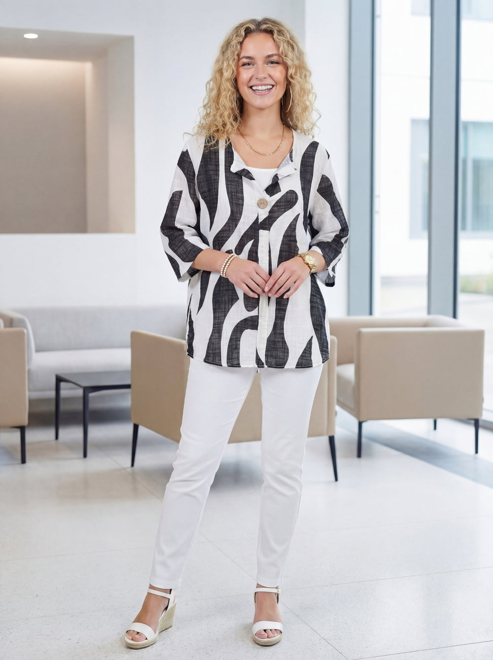 "SANDRA” V-Neck Cotton Top - Black