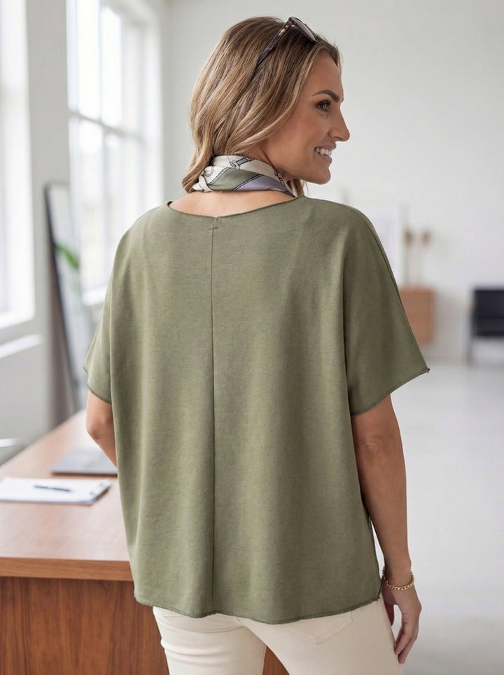 “KELLY” Premium Top With Scarf - Khaki Green