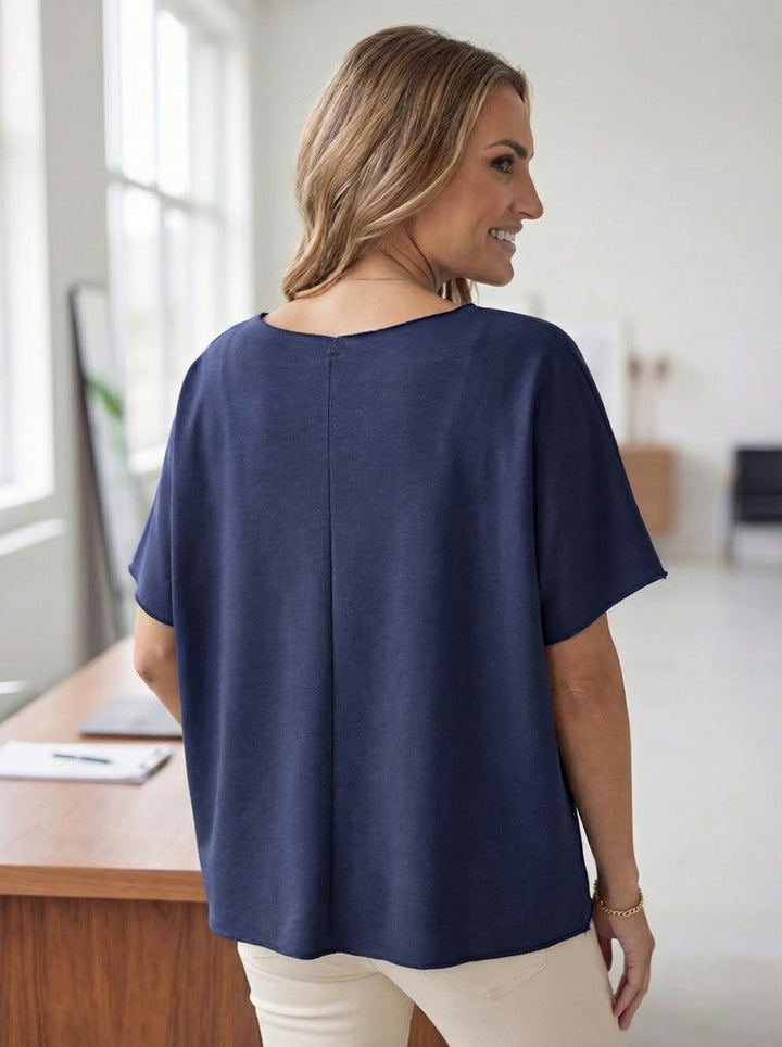 “KELLY” Premium Top With Scarf - Navy