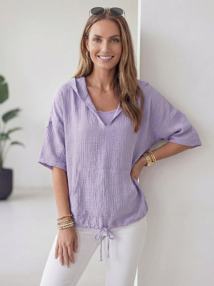 “ISABEL” Cotton Hooded Top - Lilac