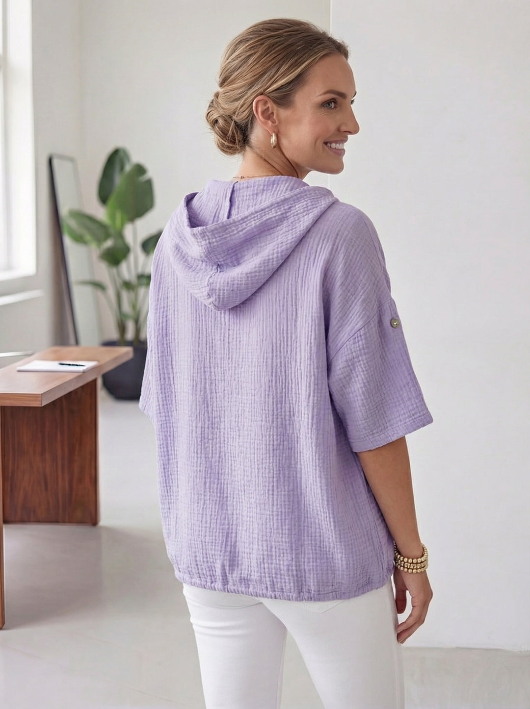 “ISABEL” Cotton Hooded Top - Lilac