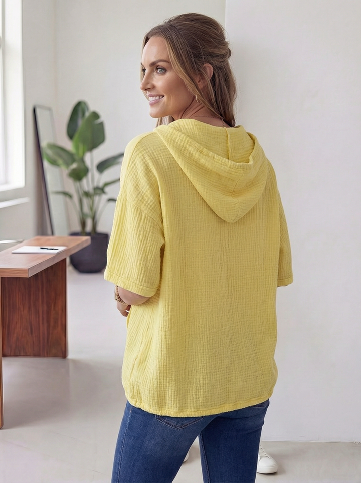“ISABEL” Cotton Hooded Top - Yellow