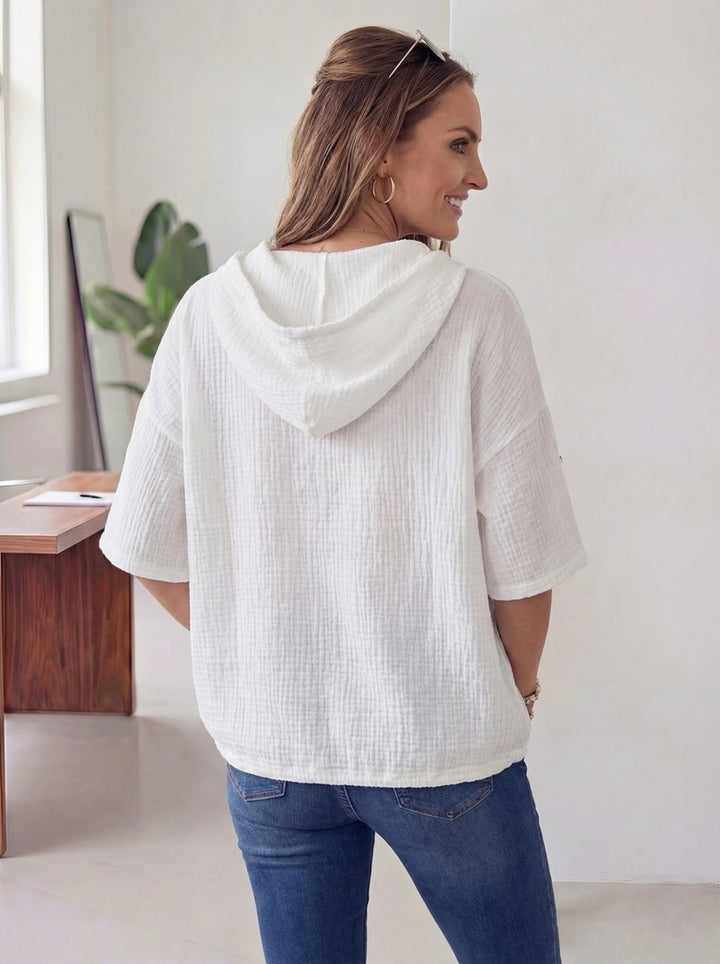 “ISABEL” Cotton Hooded Top - White