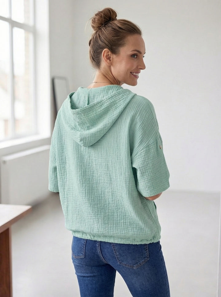 “ISABEL” Cotton Hooded Top - Mint