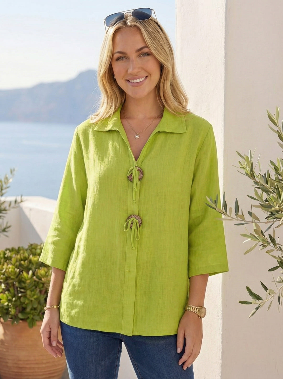 "PHOEBE” Italian Linen Shirt - Lime Green