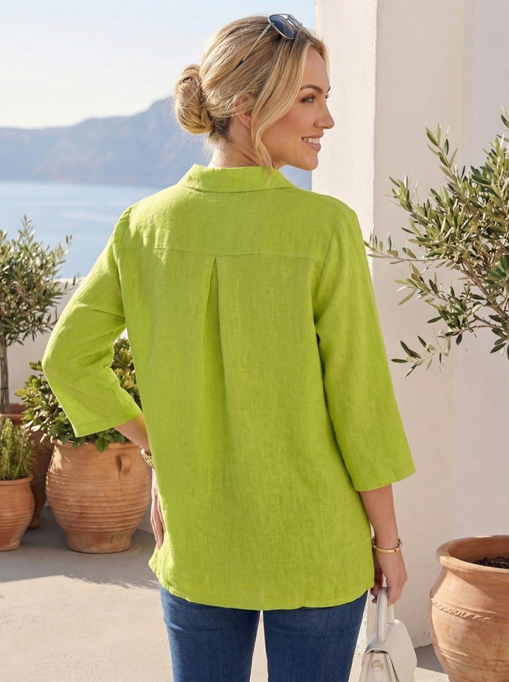 "PHOEBE” Italian Linen Shirt - Lime Green