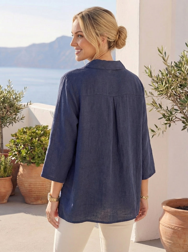 "PHOEBE” Italian Linen Shirt - Navy