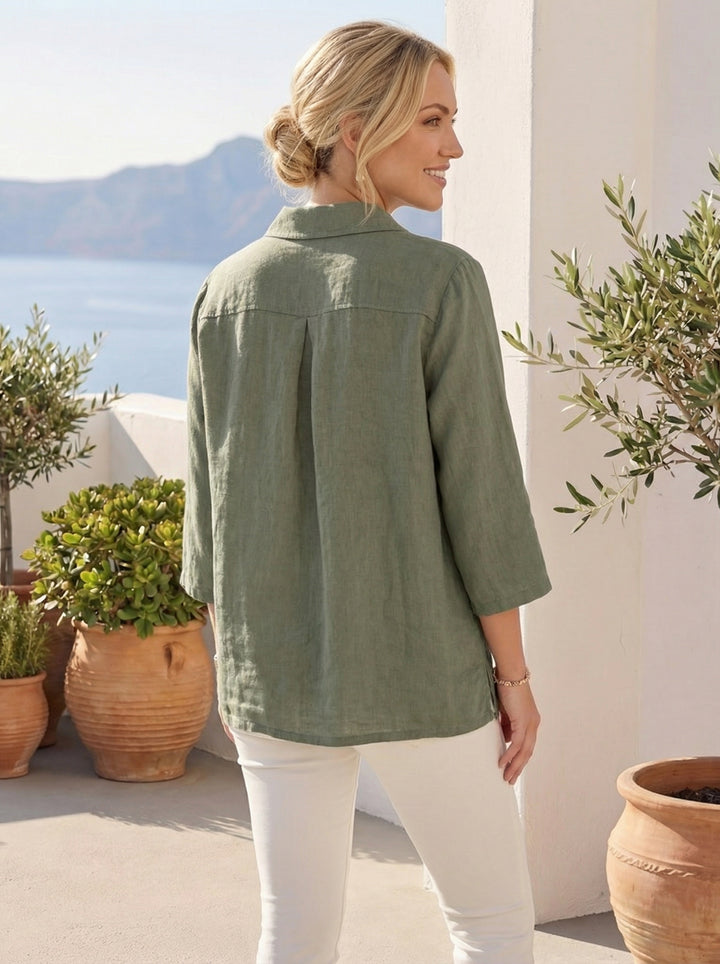 "PHOEBE” Italian Linen Shirt - Khaki Green