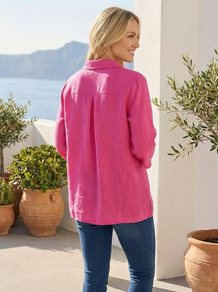 "PHOEBE” Italian Linen Shirt - Cerise Pink